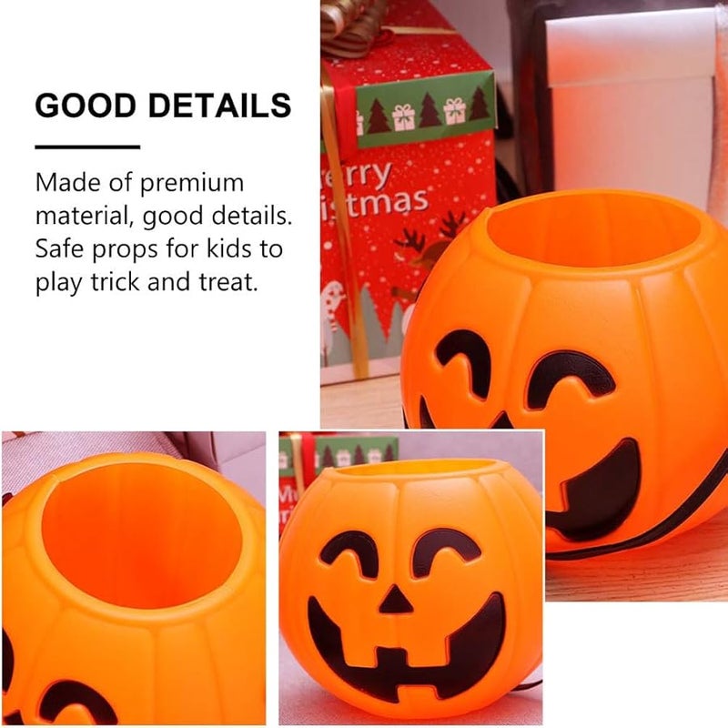 Halloween Pumpkin Bucket Set Of 4 Orange Trick Or Treat Candy Holders With Handle 17cm - Image 2